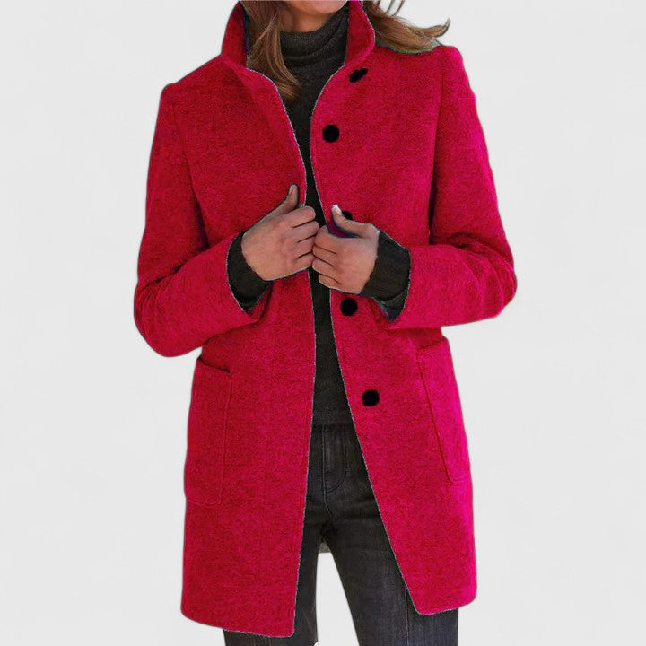 Women's Aya mid-length structured coat in neutral tone, tailored silhouette for daily elegance and warmth