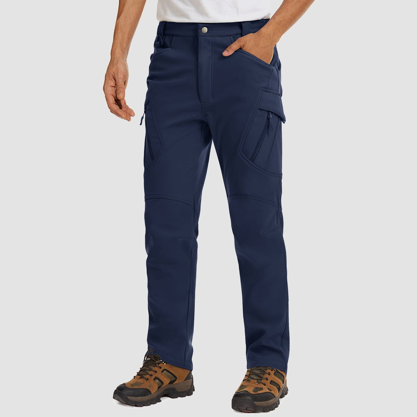Men's fleece-lined ripstop tactical pants with 9 pockets, water-repellent outdoor cold-weather gear