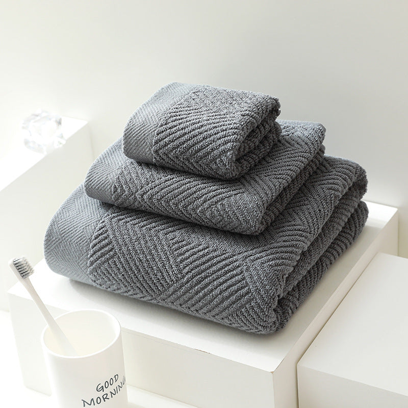 Cotton textured bath towel set geometric pattern minimalist 3-piece plush absorbent jacquard weave