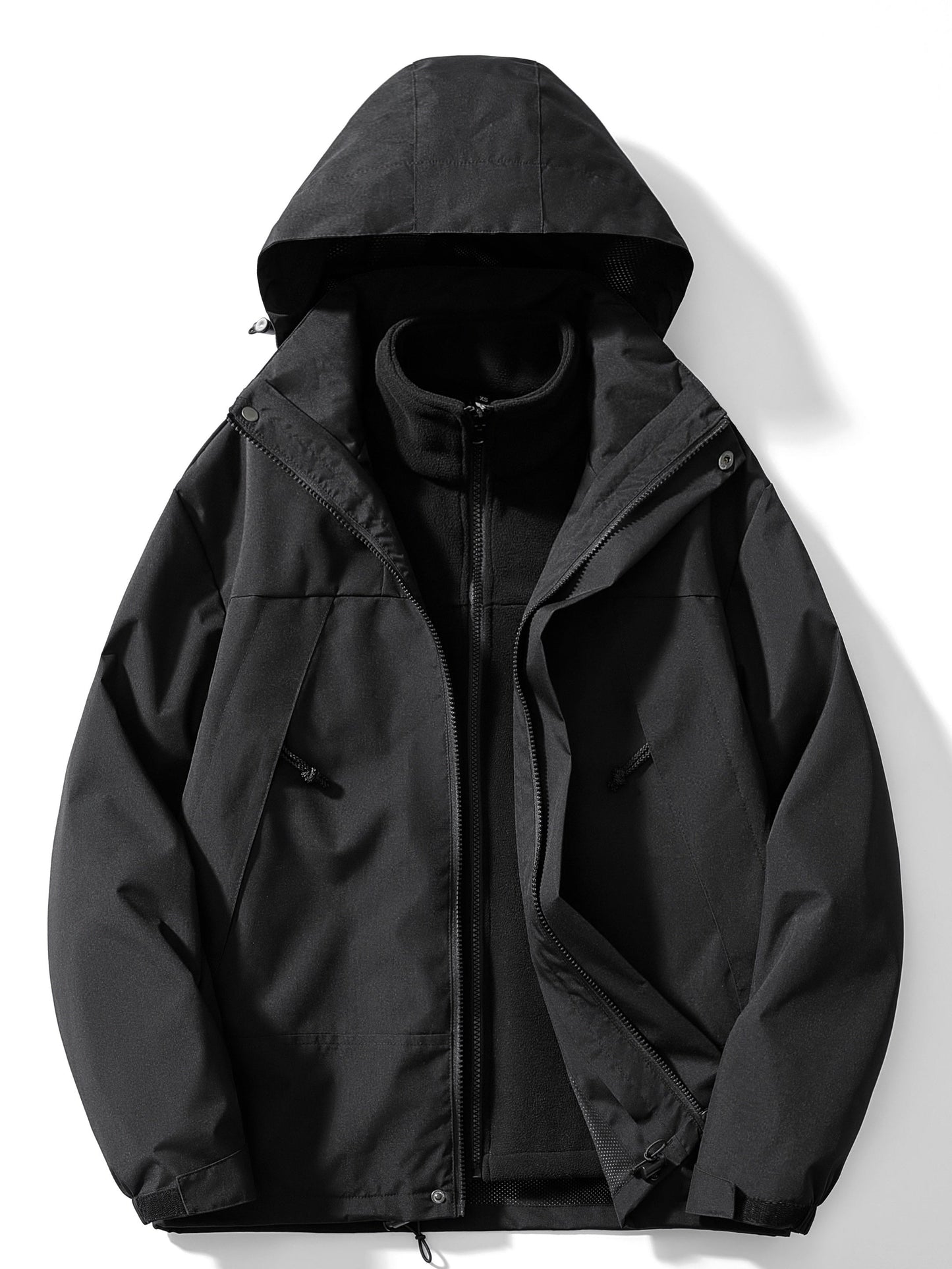 Women's 3-in-1 hooded fleece winter jacket, versatile layering system for cold weather outings