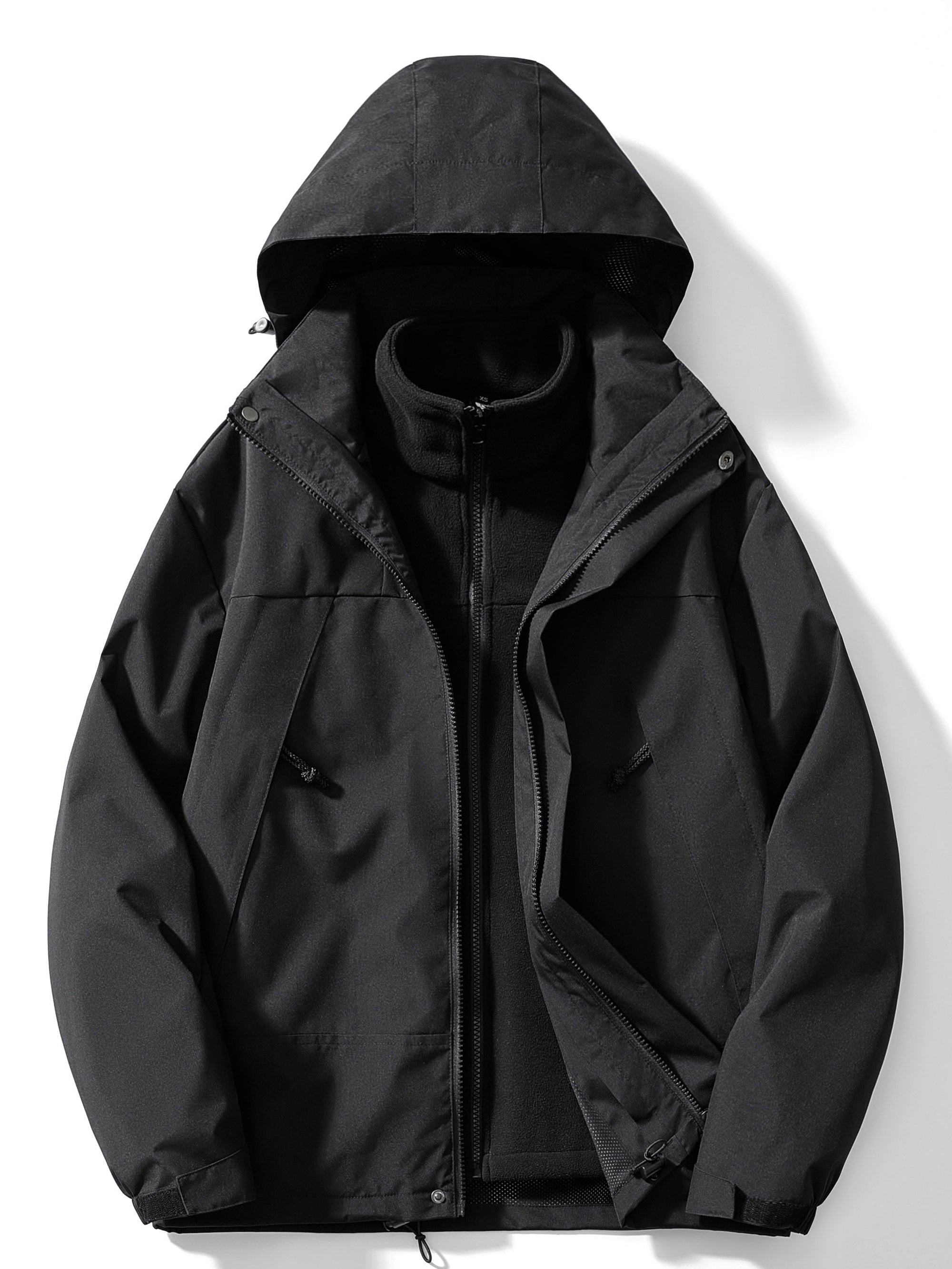 Women's 3-in-1 hooded fleece winter jacket, versatile layering system for cold weather outings
