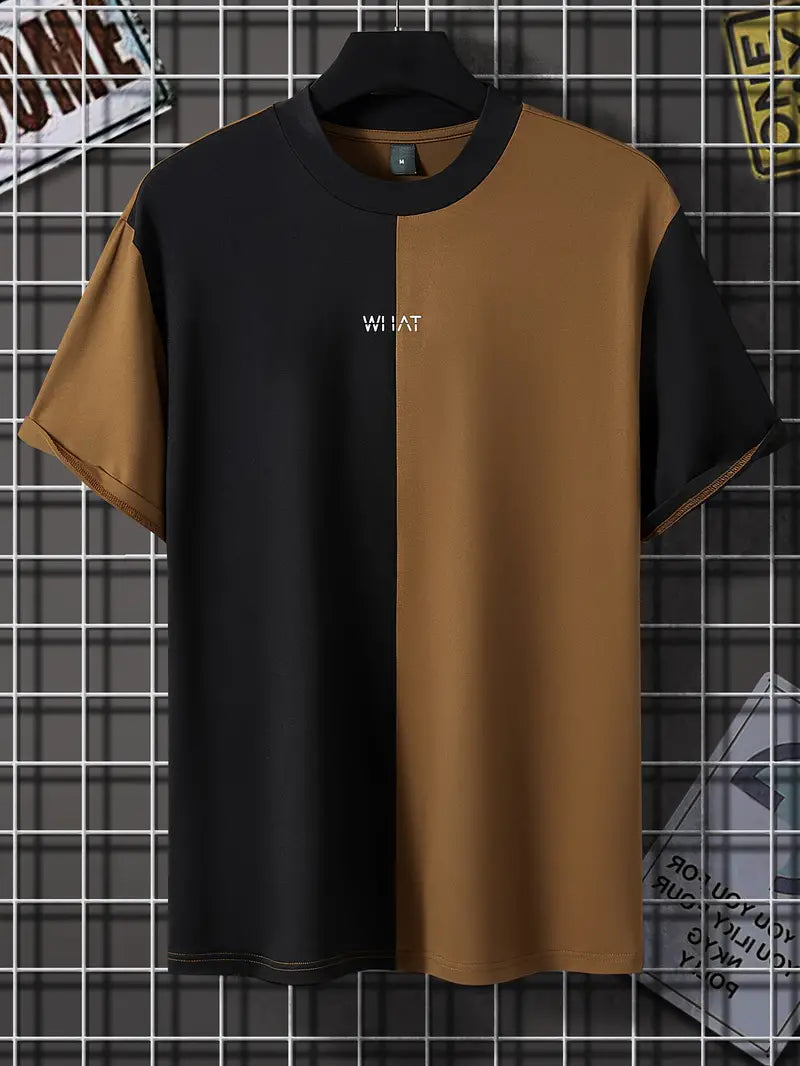 Men's color block crew neck t-shirt short sleeves casual comfort everyday essential modern fit