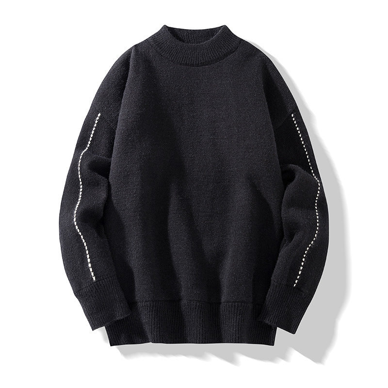 Men's stand-up collar knit sweater regular fit minimalist soft texture everyday smart-casual style