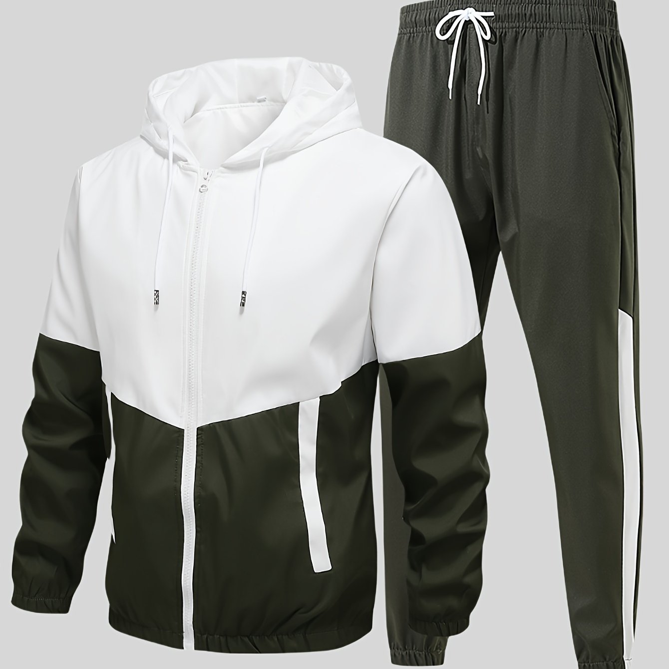 Men's color block hooded tracksuit, comfort fit two-piece leisure set for casual wear