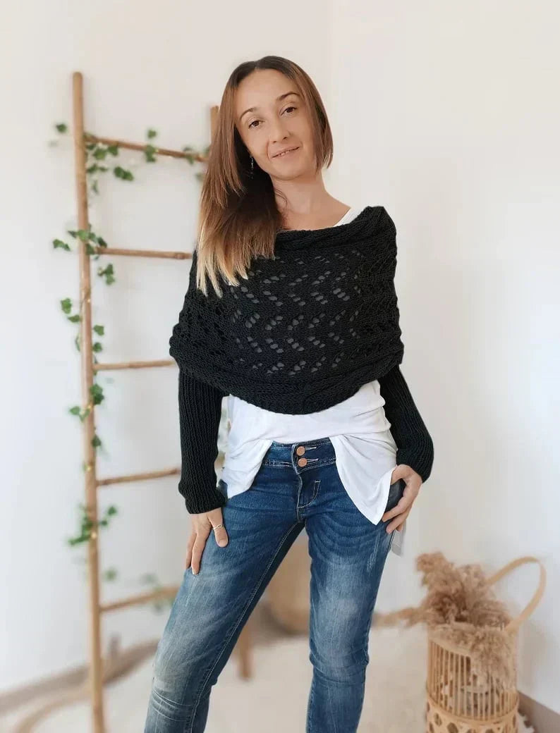 Cozy bohemian knit scarf women warm draped wrap accessory fringe detail versatile everyday luxe