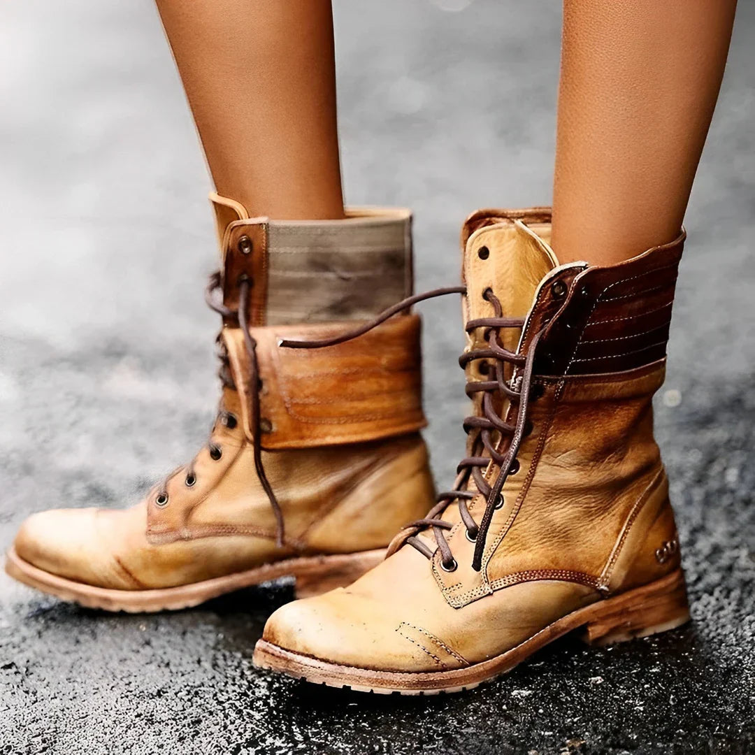 Chloe women black lace-up combat boots rugged durable style cushioned insole everyday wear