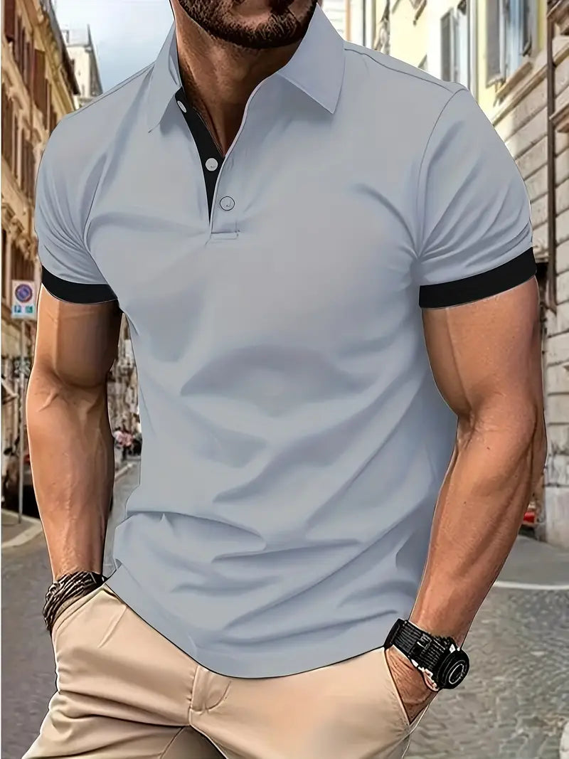 Men's two-tone colorblock casual shirt with relaxed fit and easy-care fabric for everyday comfort