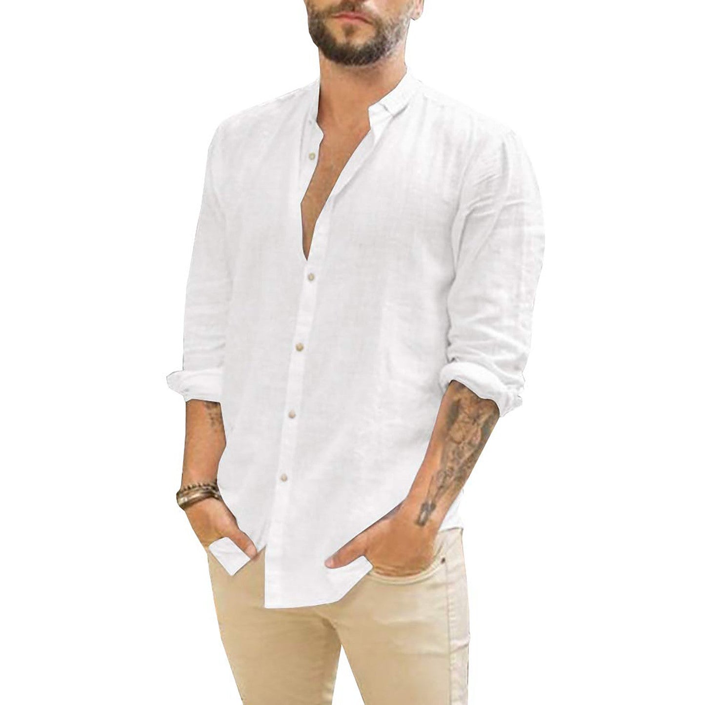 Damian men's solid linen shirt breathable slim fit timeless silhouette casual to polished wear