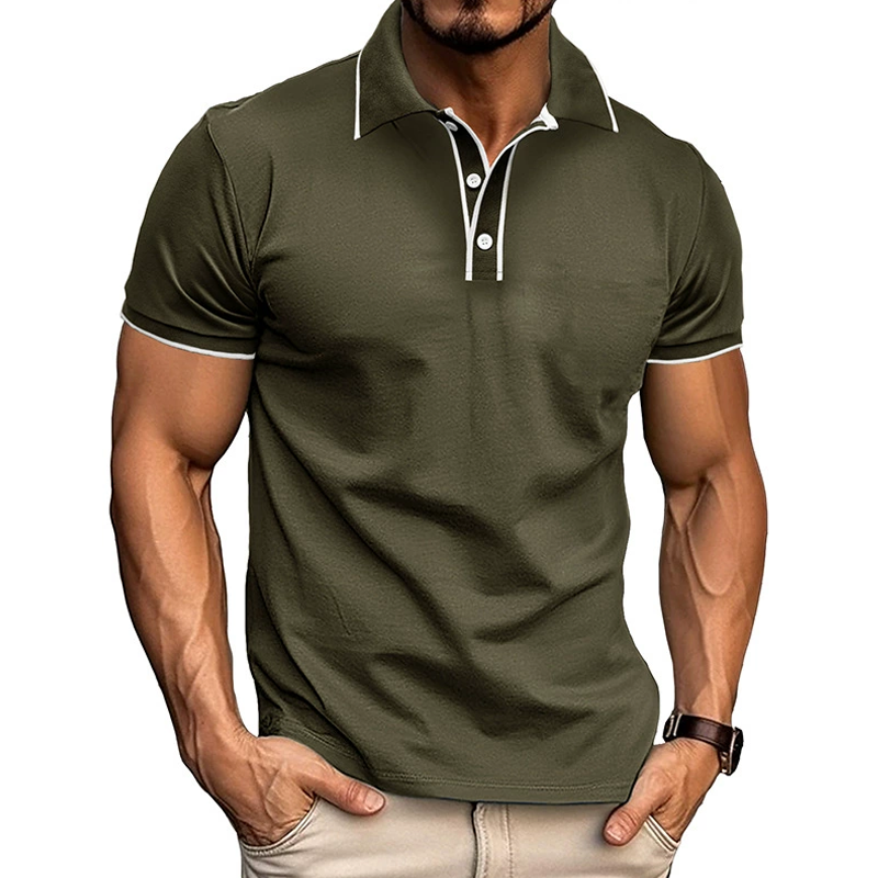 Men's slim fit polo shirt with short sleeves, contrast details, smart casual versatile style