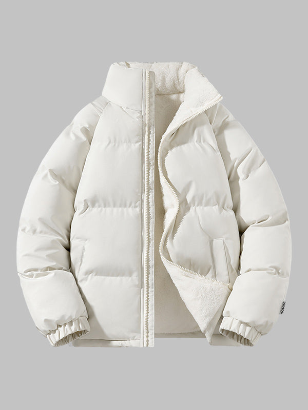 Men's black puffer jacket fleece-lined insulated slim fit with quilted panels for cold winter