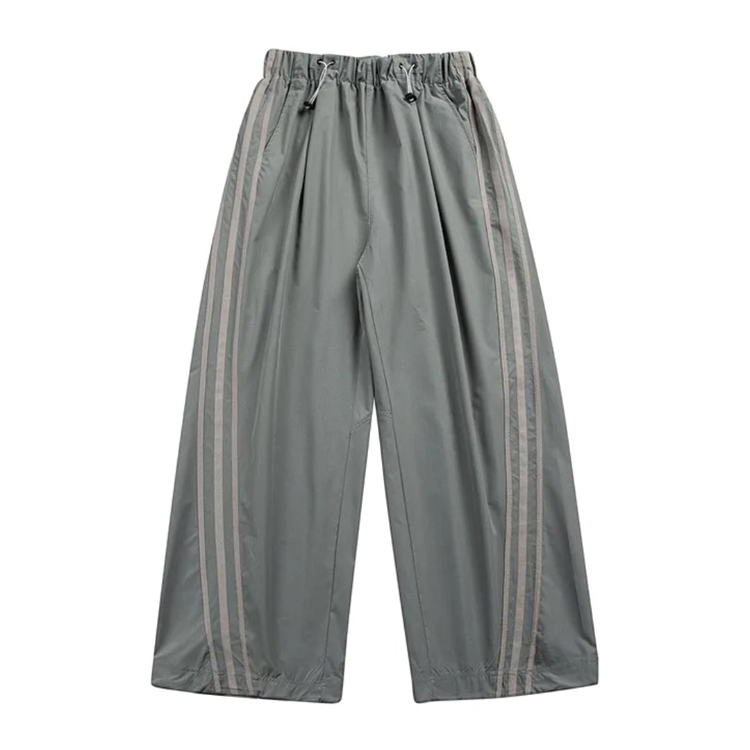 Lightweight striped nylon track pants with drawstring adjustable waist for casual urban style