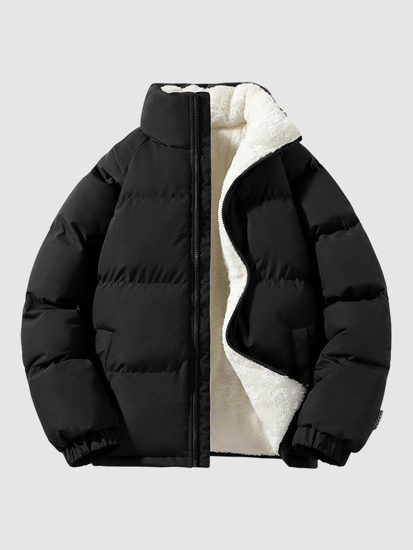 Men's insulated puffer jacket fleece-lined interior lightweight down-fill warmth cold weather