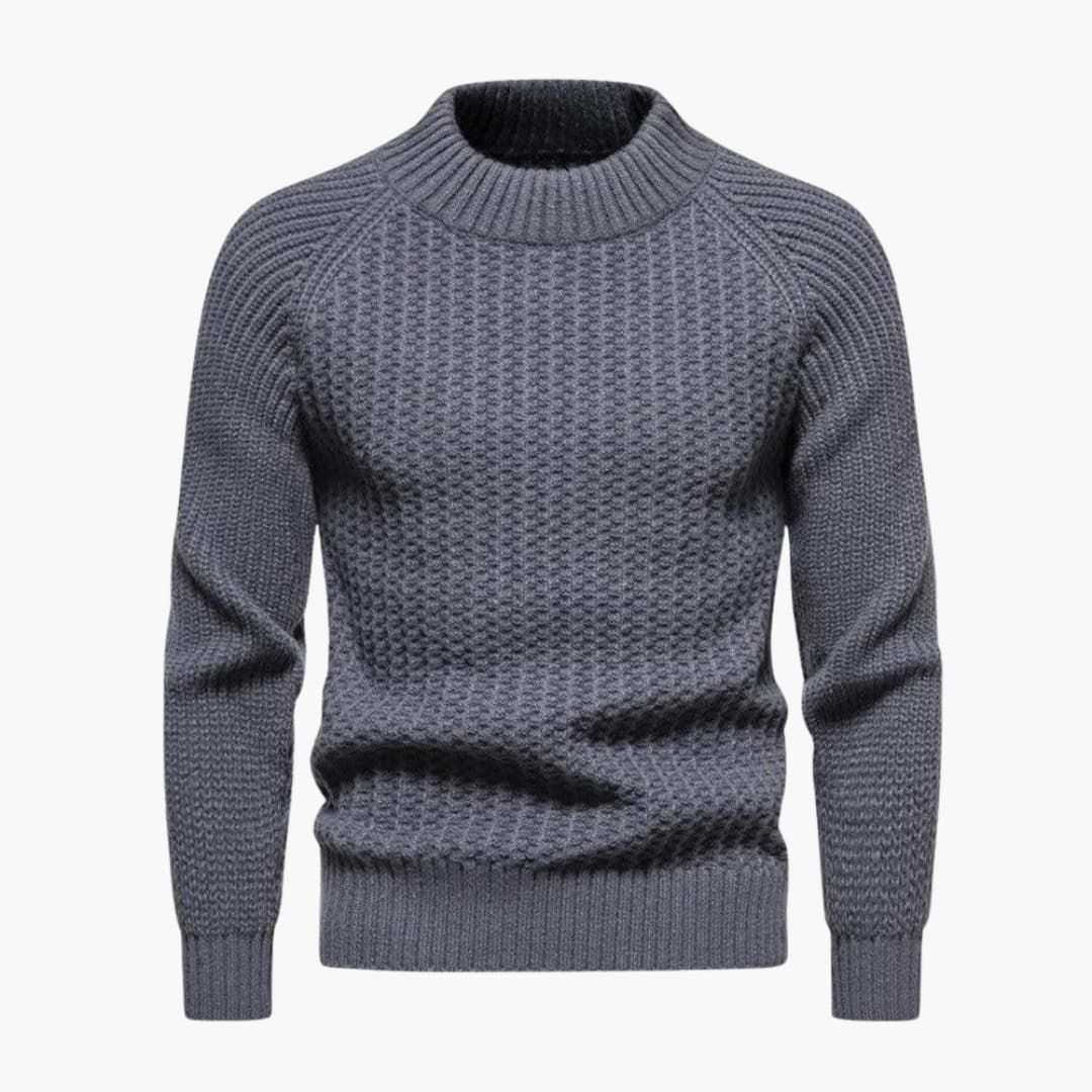 Men's waffle knit textured sweater round neck ribbed cuffs casual layered all-season comfort