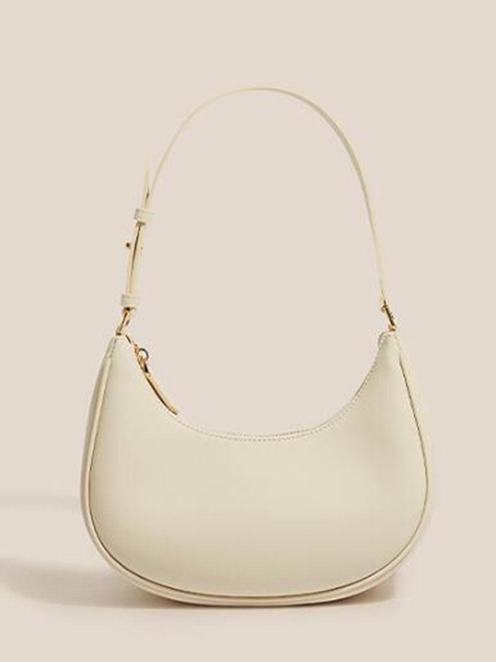 Minimalist half-moon crossbody shoulder bag sleek curved silhouette hands-free everyday women