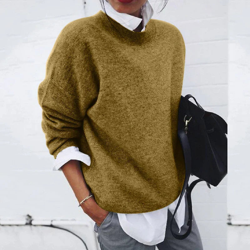 Women's relaxed-fit soft open-knit pullover sweater, breathable everyday style for all seasons
