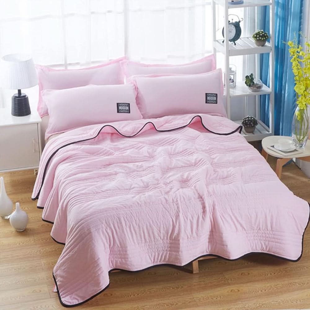 Lightweight cooling blanket soft quilted pink accent breathable cotton for all-night cool sleep comfort