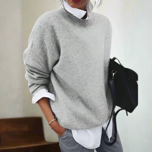 Women's Emma cozy knit sweater in soft warm tones, relaxed contemporary fit for all-day comfort