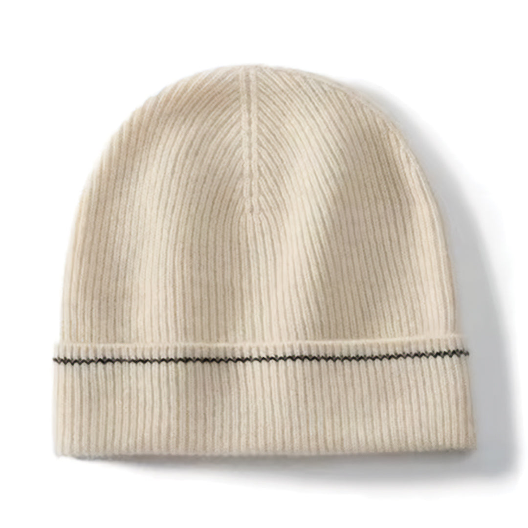 Unisex pure cashmere ribbed beanie, ultra-soft luxurious winter hat with sculpted knit texture