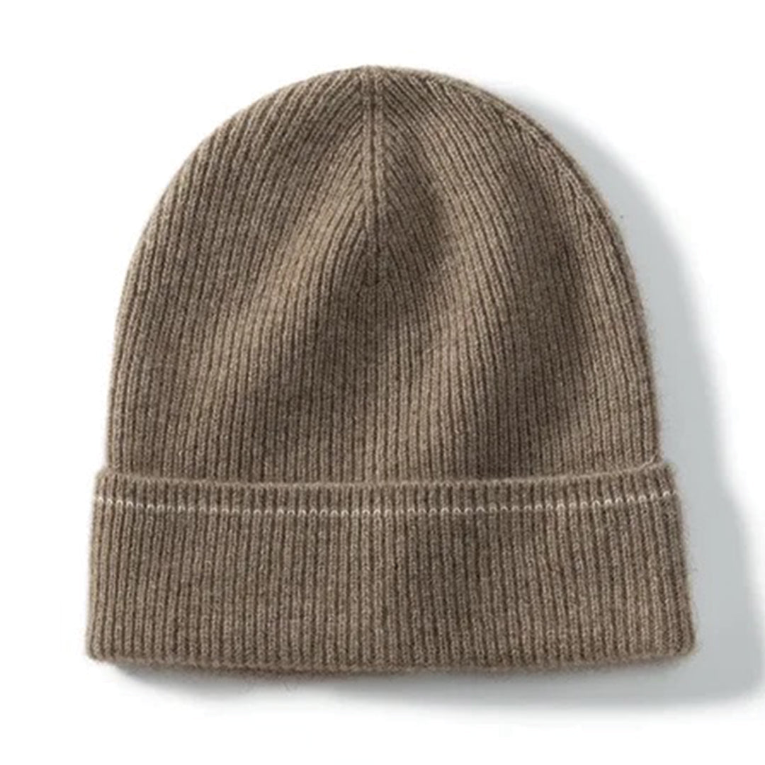 Unisex pure cashmere ribbed beanie soft luxurious winter hat refined sculpted silhouette