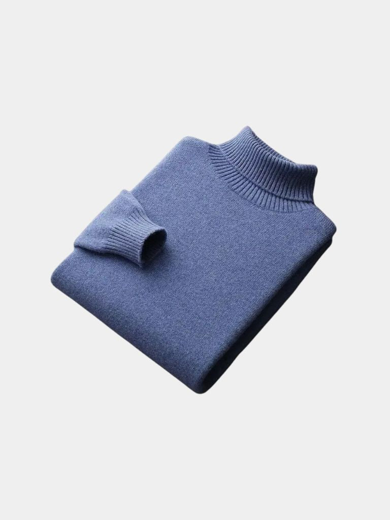 Ivory ribbed turtleneck sweater slim office fit with high snug collar and smooth soft knit texture