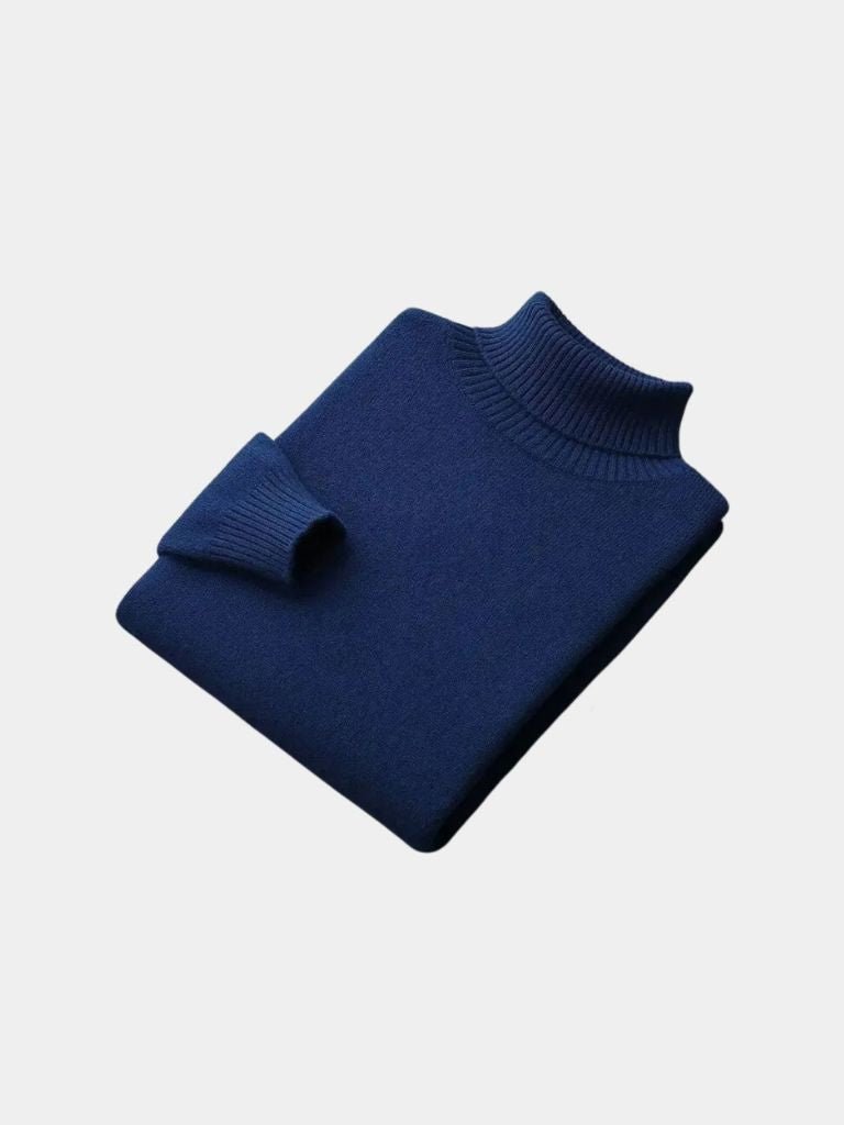 Ivory classic turtleneck sweater with ribbed collar, slim refined cut for everyday office wear