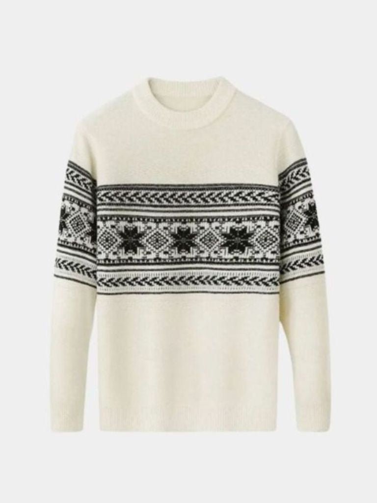 Fair Isle crewneck sweater Nordic pattern wool knit unisex warm heritage multicolor design