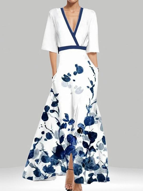 Women's mid sleeve maxi dress cotton-poly blend figure-flattering silhouette breathable comfort
