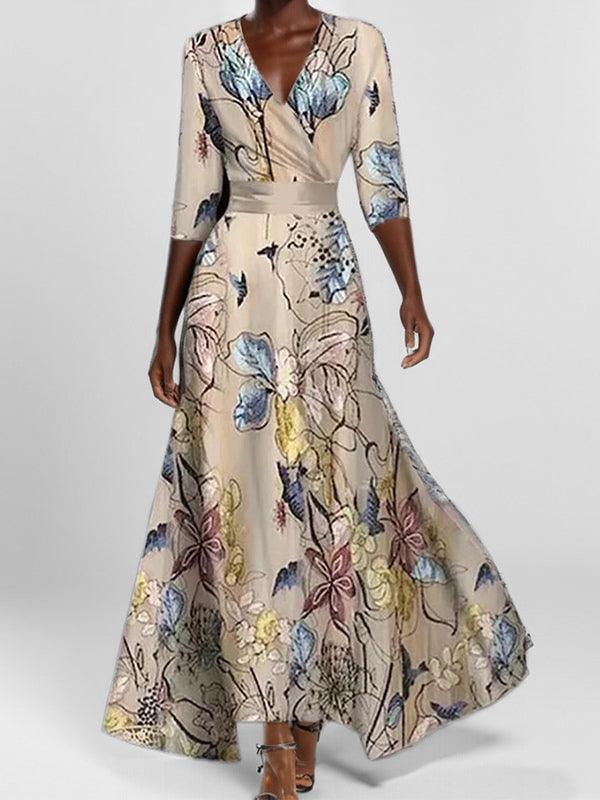 Women's mid sleeve maxi dress cotton-poly blend figure-flattering silhouette breathable comfort