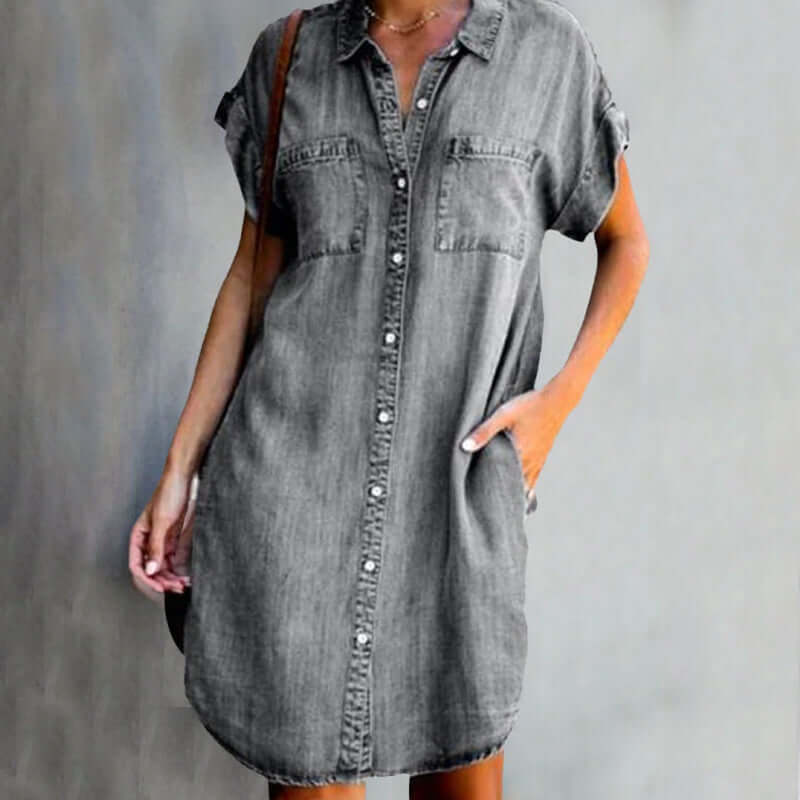 Blue denim Zula dress casual relaxed cut easy-care everyday style for trendy women