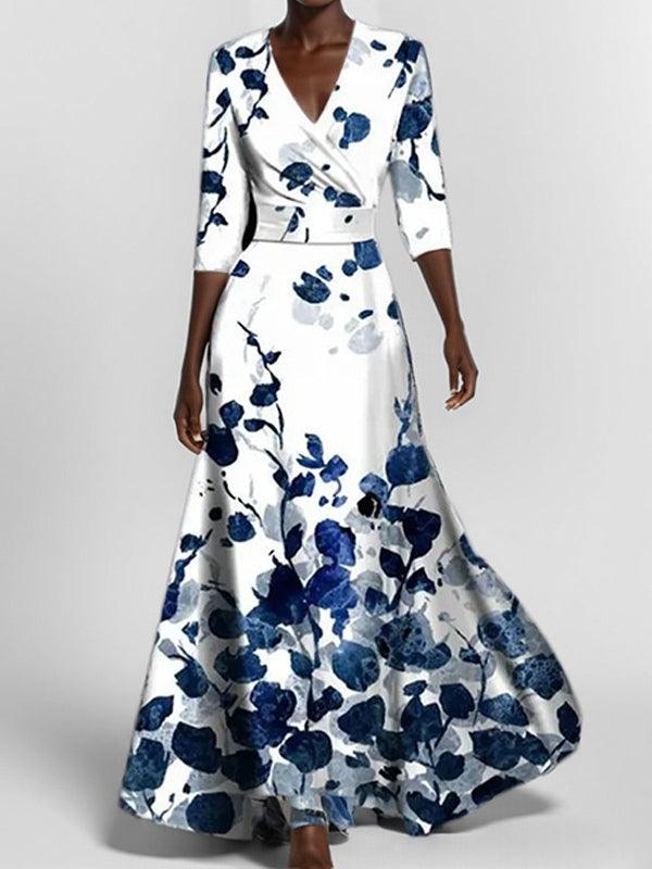 Women's mid sleeve maxi dress cotton-poly blend figure-flattering silhouette breathable comfort
