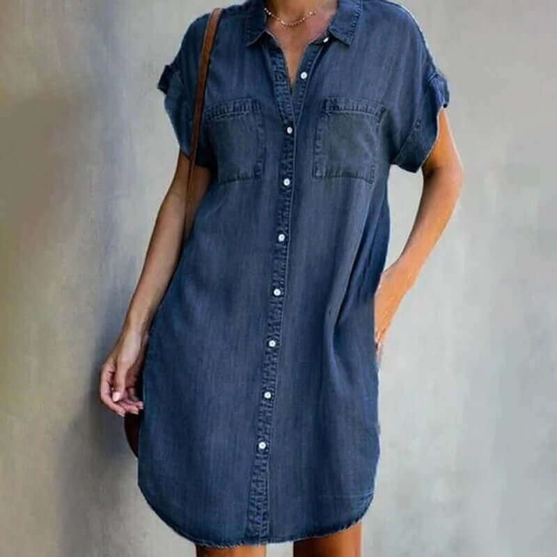 Women's blue denim Zula dress casual relaxed cut easy-care everyday style