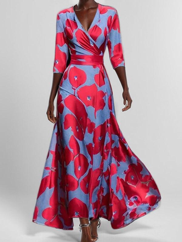 Women's mid sleeve maxi dress cotton-poly blend breathable figure-flattering silhouette versatile style