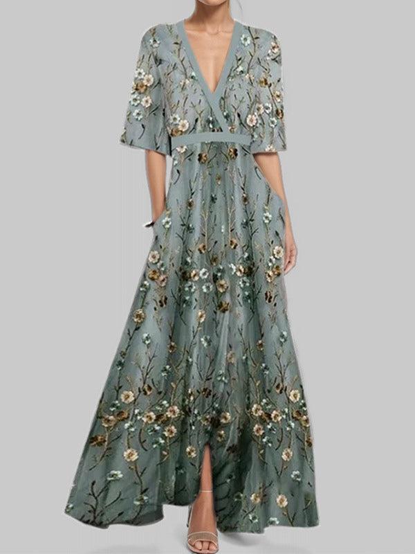 Women's mid sleeve maxi dress cotton-poly blend figure-flattering silhouette breathable comfort