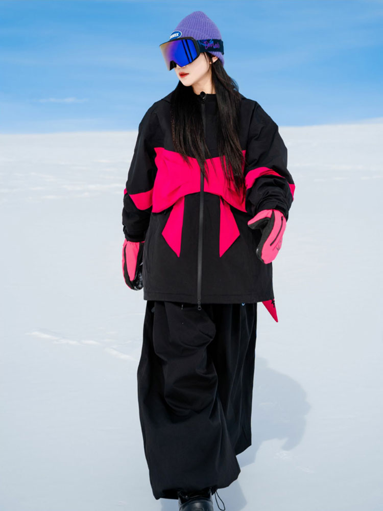 Women's retro loose fit waterproof snowboard suit warm winter ski outfit with vintage-inspired design