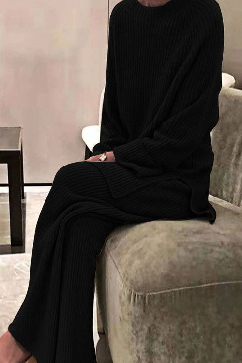 Women's solid color cotton blend knit sweater two-piece set long sleeve cozy casual outfit