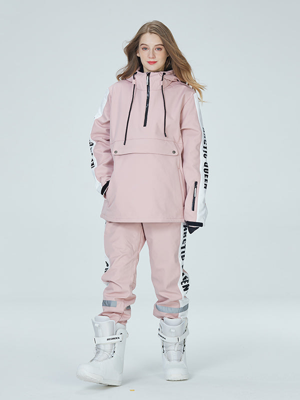 Women's white striped reflective snow suit waterproof polyester jacket and pants cold weather set