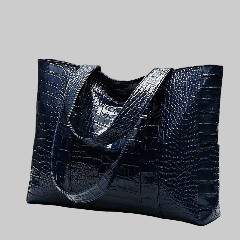 Women large embossed shoulder tote bag double straps spacious interior everyday carry neutral