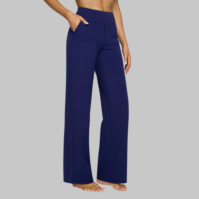 Women's black high-waist wide-leg dress pants with flattering silhouette for professionals