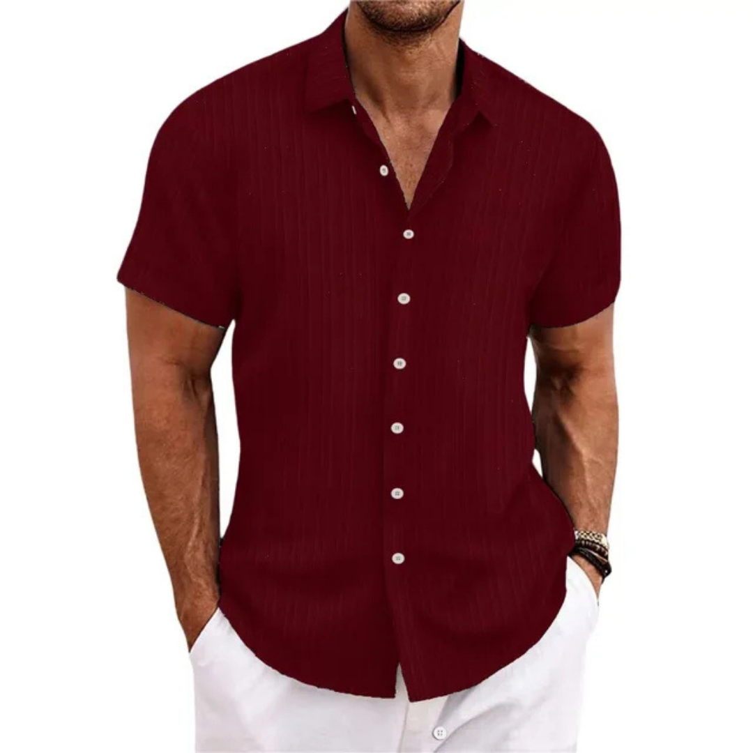 Men's lightweight striped button-down shirt short sleeves breathable fabric for hot summer days