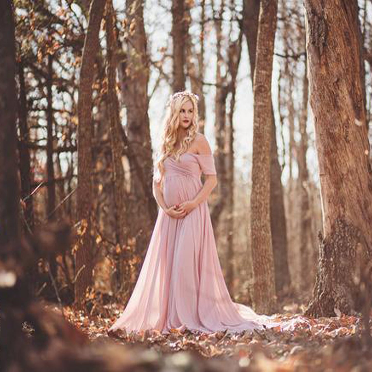 Cynthia maternity wrap gown dress ankle-length self-tie waist flattering silhouette for expectant moms