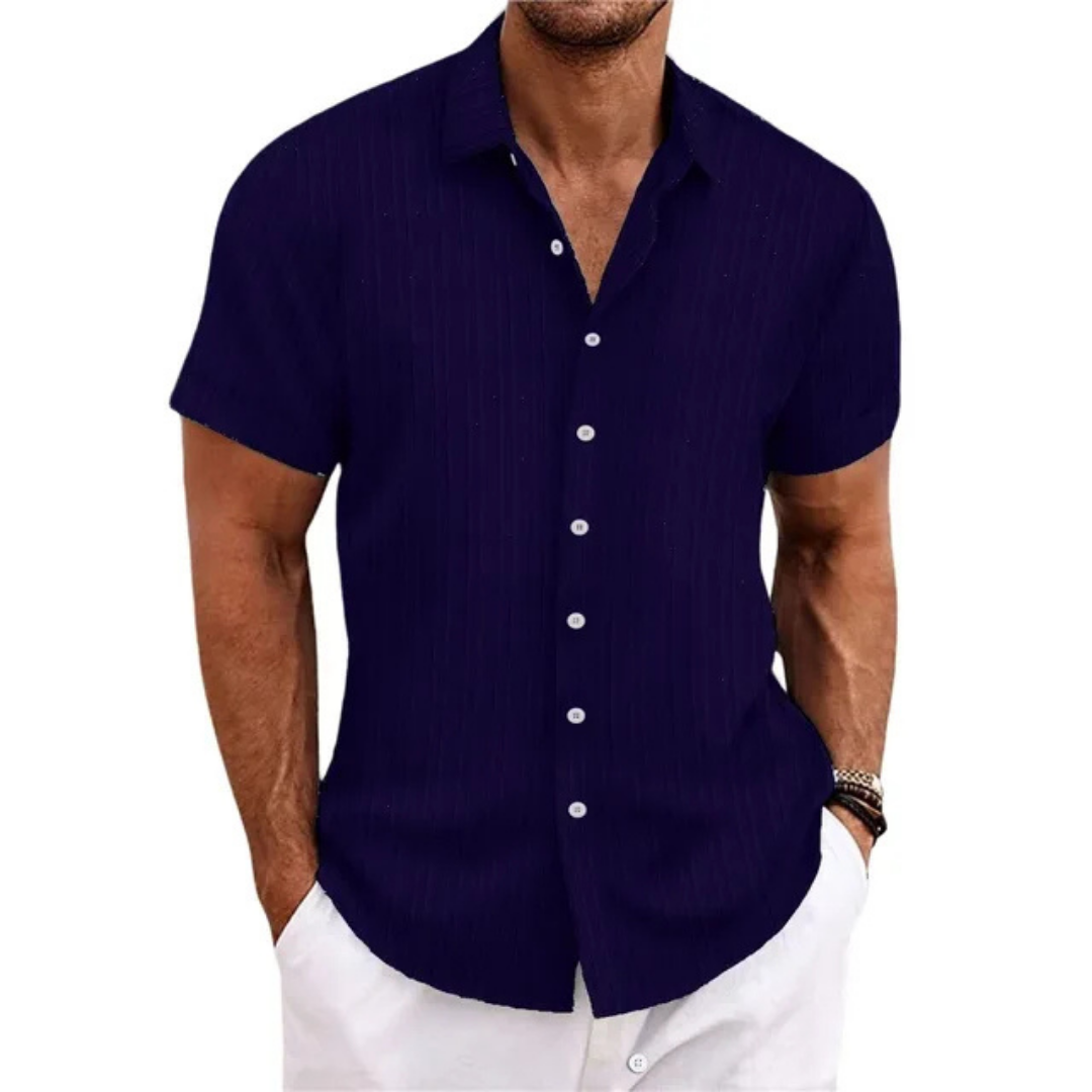 Men's lightweight striped button-down shirt short sleeves breathable classic fit for summer
