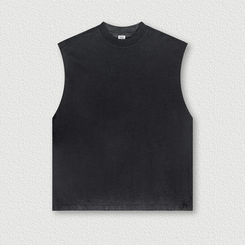 Unisex acid wash cotton tank top oversized crewneck sleeveless retro vintage workout fit