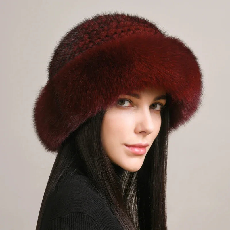 Valentina women's genuine mink fur hat warm insulated lining soft plush luxury cold-weather accessory