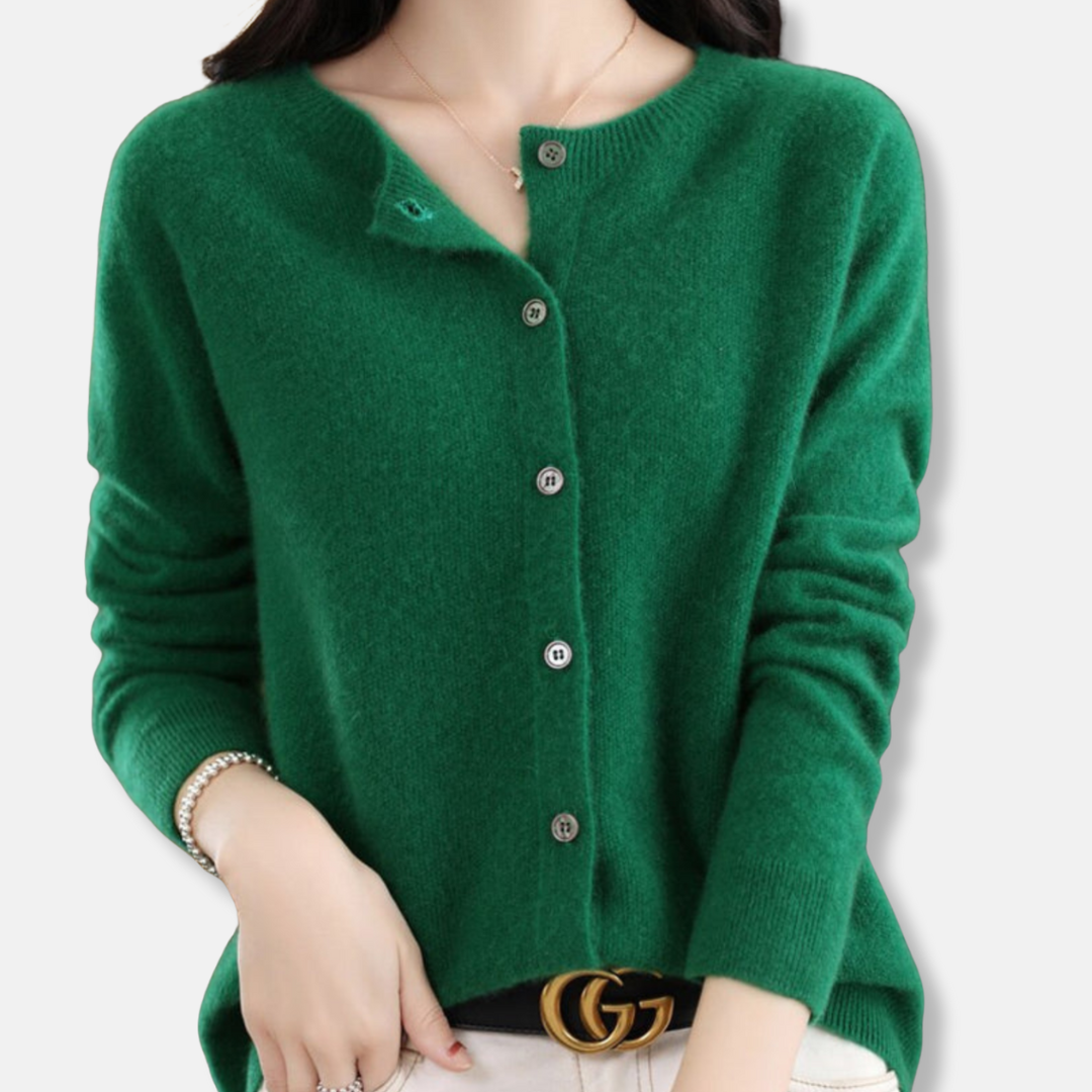 Women's merino wool cardigan regular fit ribbed knit button-front sweater in classic neutral tone