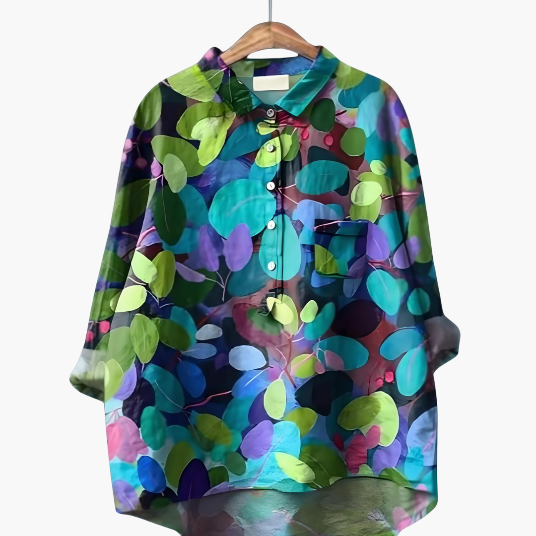 Women's floral print summer blouse lightweight fabric rolled-up long sleeves casual style