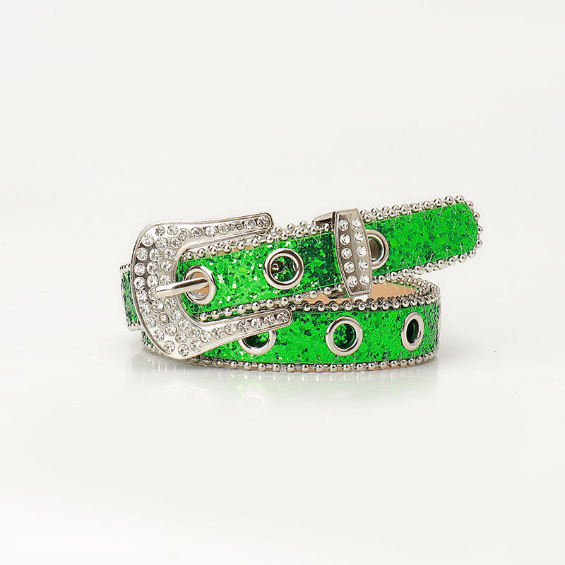 Women's slim rhinestone pin buckle belt, 2.4cm wide alloy closure with crystal embellishment