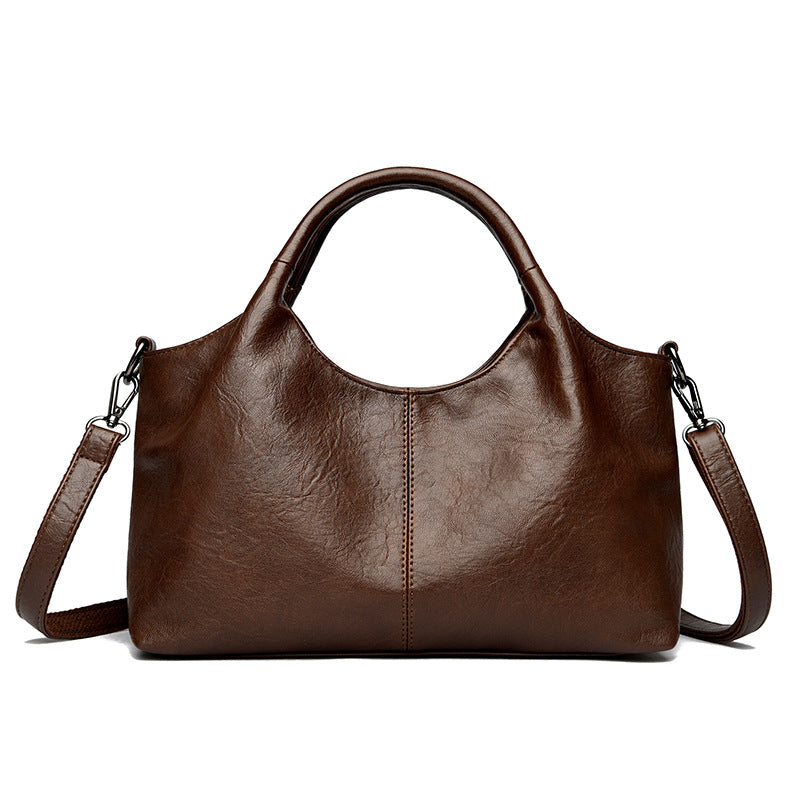 Retro women's PU leather tote bag light luxury medium size horizontal square with zippered pockets