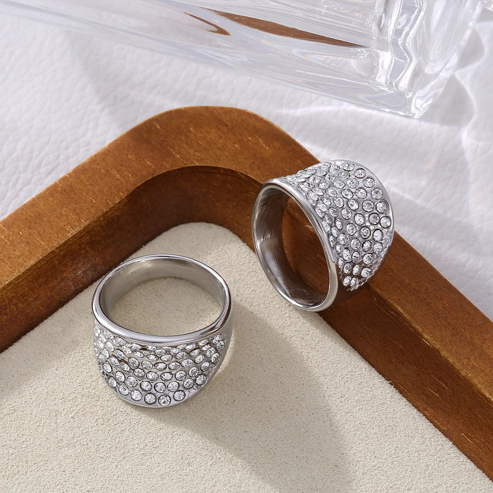 Zira pavé crystal ring and earrings set gold silver plated stainless steel geometric elegant jewelry duo