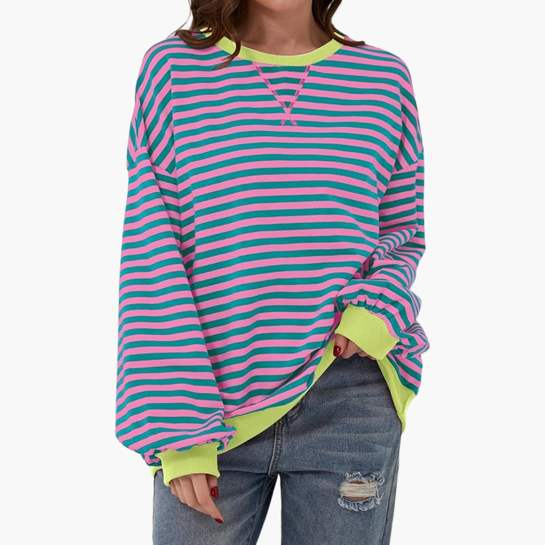 Women's oversized striped sweatshirt relaxed fit long sleeve casual pullover with horizontal stripe pattern