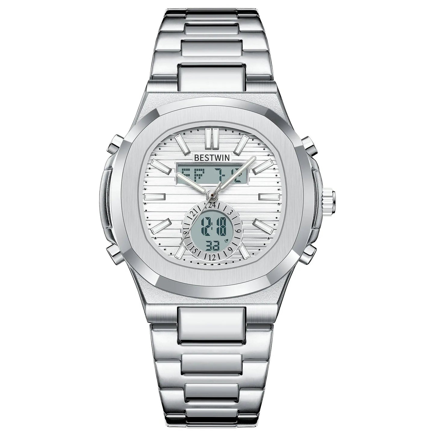 Navion hybrid watch stainless steel strap multifunction dial luminous markers water resistant